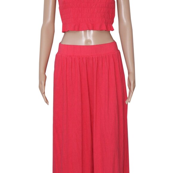 Free People Solange Set Ruffle Pull-On Wide-Leg Smocked Top & Pants S - Picture 4 of 8